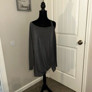 Gray Off-Shoulder Knotted Top